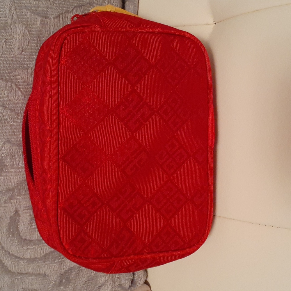 Vtg. Red Givenchy Logo Cosmetics Bag